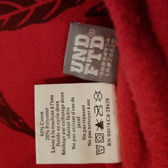 Undefeated men's red streetwear pullover hood with leaf print Size L - Picture 8 of 8